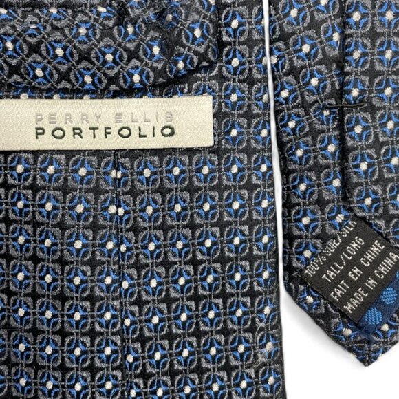 Perry Ellis Silk Tie Geometric Blue Tall Long 3.5" x 70" - Picture 4 of 6